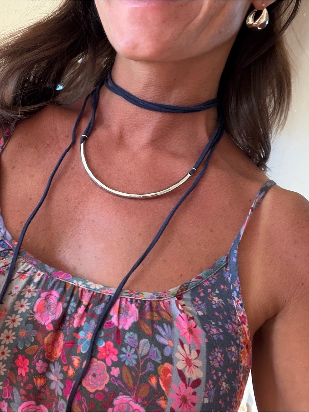 Chloe + Isabel Silver Curved Bar Necklace and Navy Choker Set- Women Jewelry